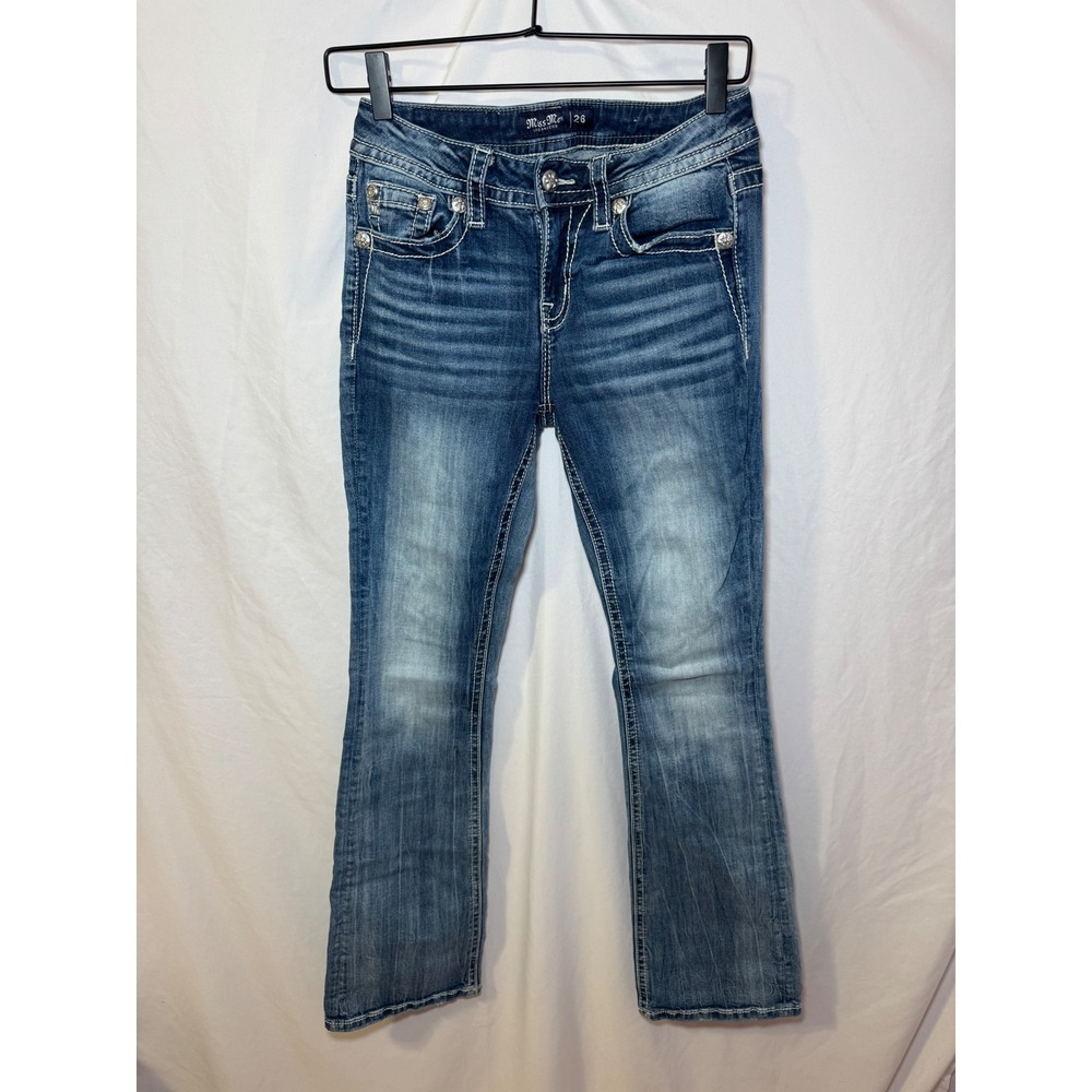 Miss Me Bootcut Jeans Womens 26 Blue Snowflake Rhinestone Y2K McBling Embellish